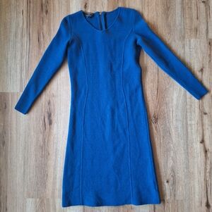 Womens 100% Merino Wool Dress Size Small Petite Blue Heavyweight Peplum Zipper